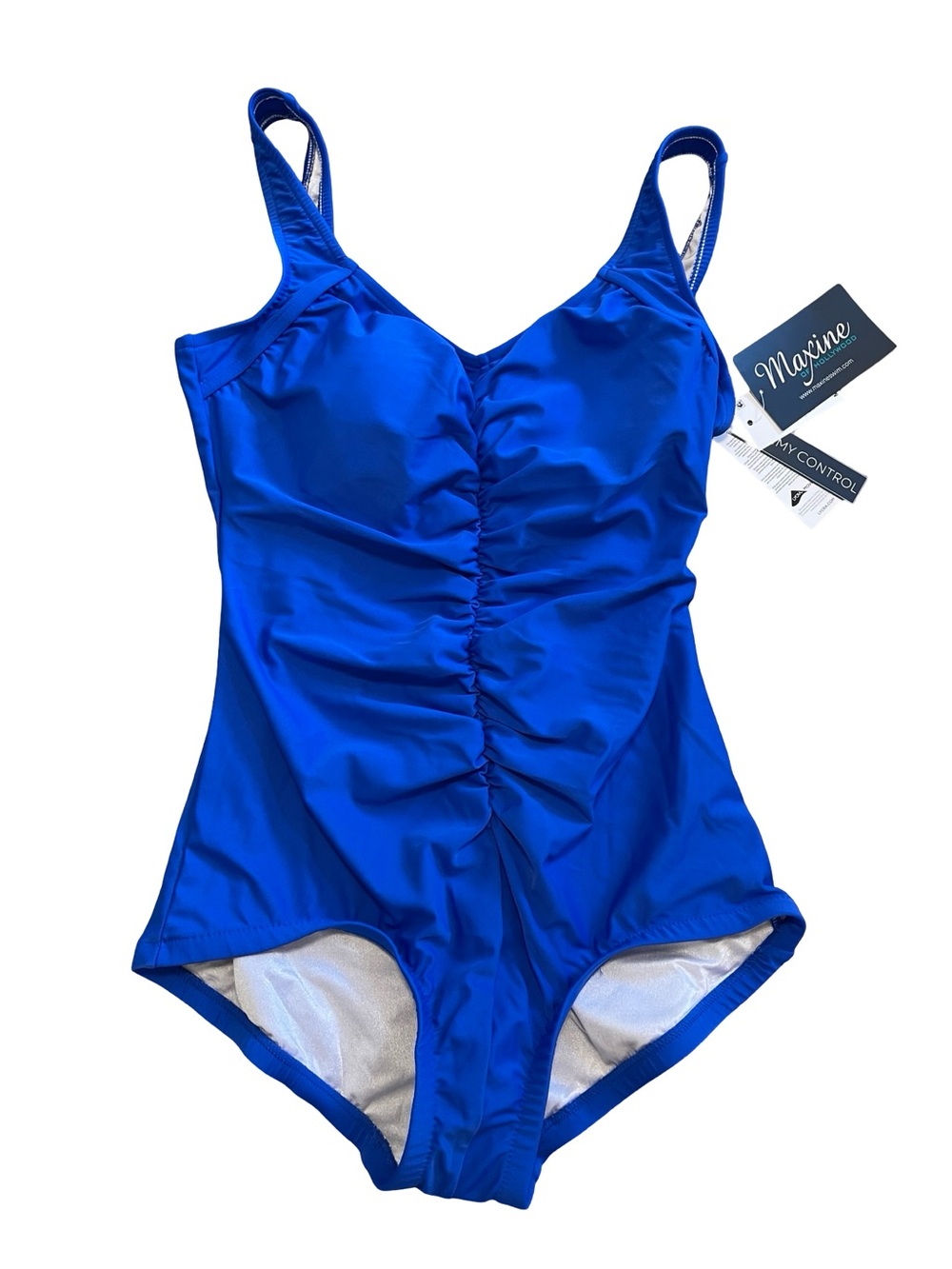 NWT Maxine of Hollywood Royal Blue Ruched Tummy Control One Piece Swimsuit 14